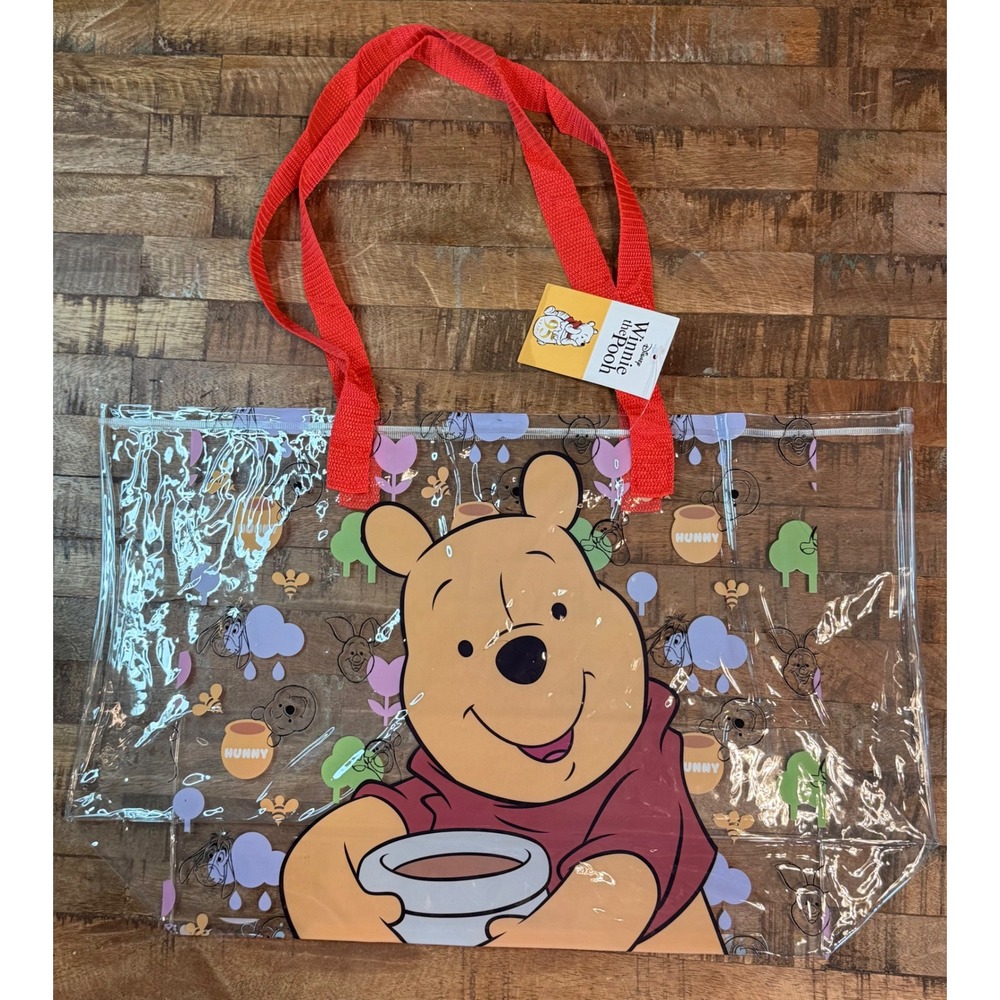 Disney Winnie the Pooh 95th Anniversary Clear PVC Tote Bag Red Straps 83017